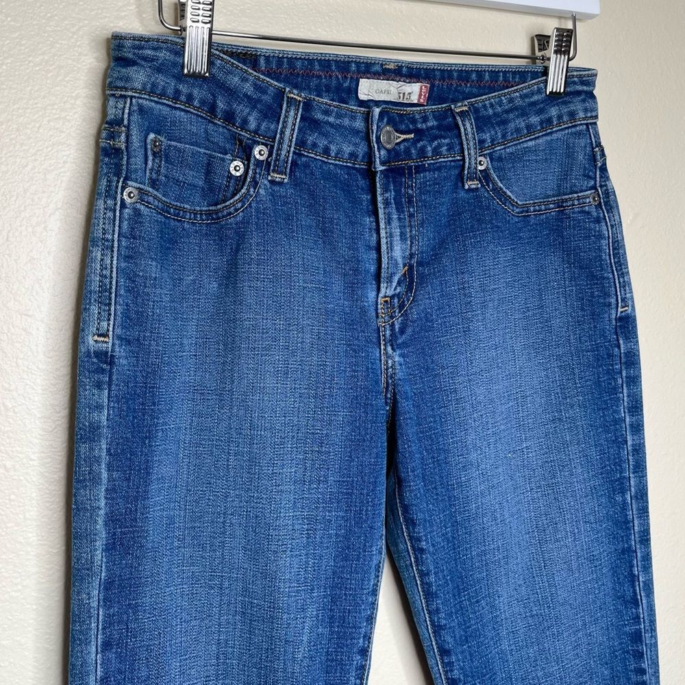 Levis 515 Capri Jeans Blue Denim Mid Rise Sewn Cuff Cotton Spandex Womens Size 4 - Picture 2 of 12